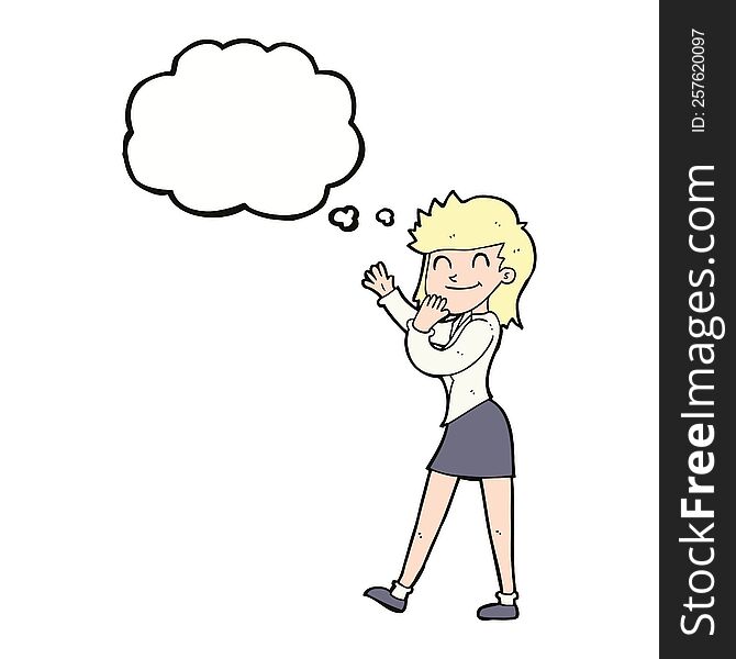 Cartoon Happy Businesswoman With Thought Bubble