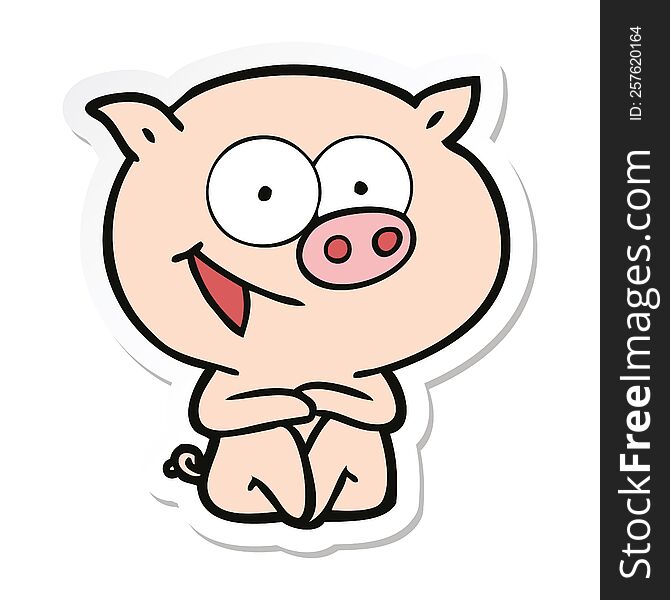 sticker of a cheerful sitting pig cartoon