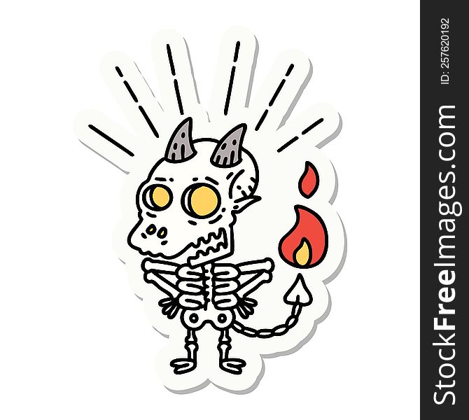 Sticker Of Tattoo Style Skeleton Demon Character