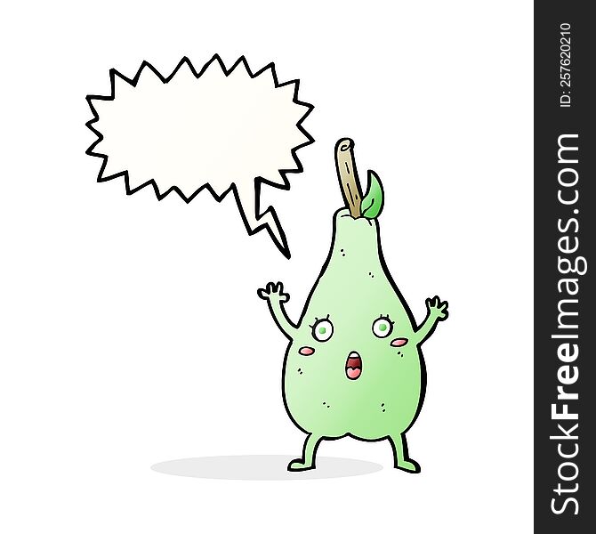 Cartoon Frightened Pear With Speech Bubble
