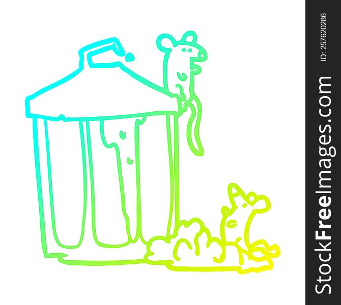 cold gradient line drawing of a old metal garbage can with mice