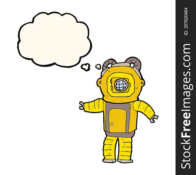 Cartoon Deep Sea Diver  With Thought Bubble