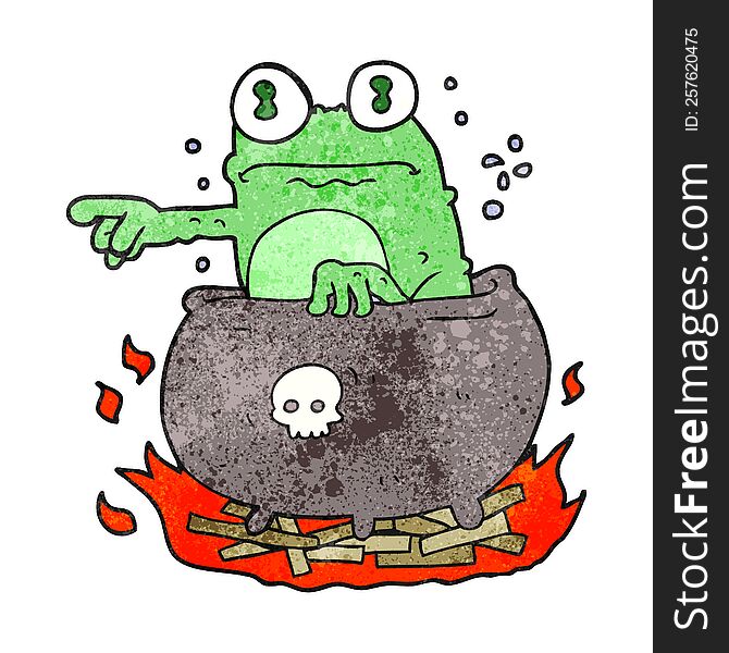 freehand textured cartoon halloween toad in cauldron