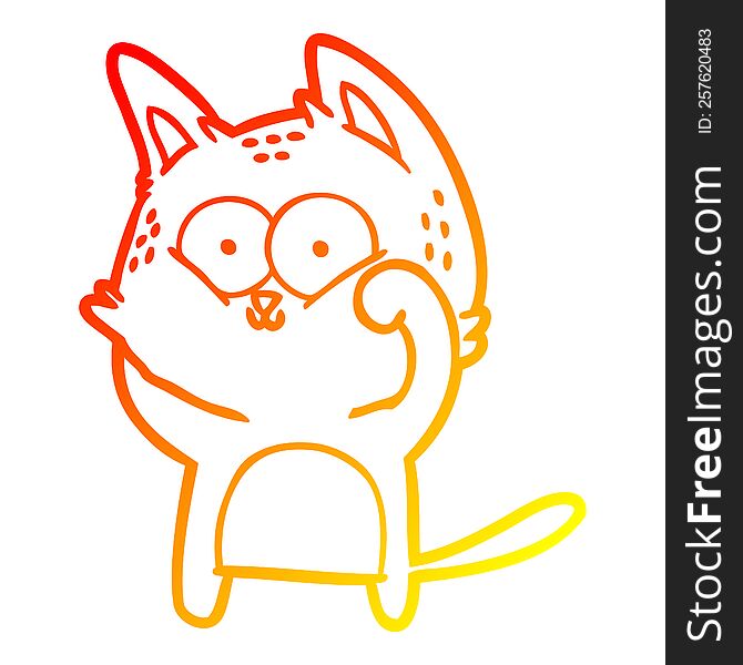 warm gradient line drawing of a cartoon cat being cute