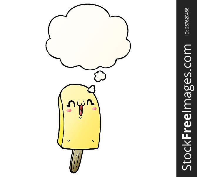 cartoon frozen ice lolly with thought bubble in smooth gradient style