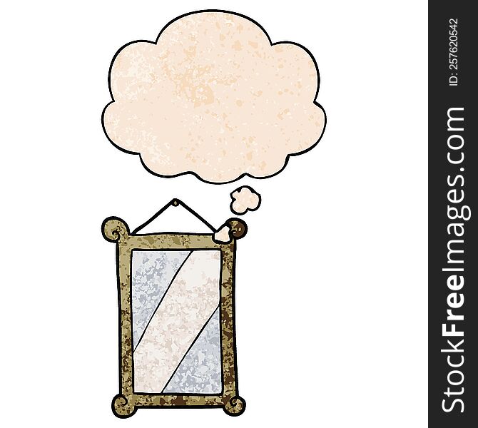 cartoon mirror with thought bubble in grunge texture style. cartoon mirror with thought bubble in grunge texture style
