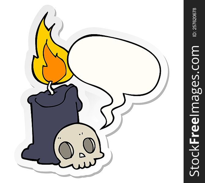 cartoon skull and candle with speech bubble sticker