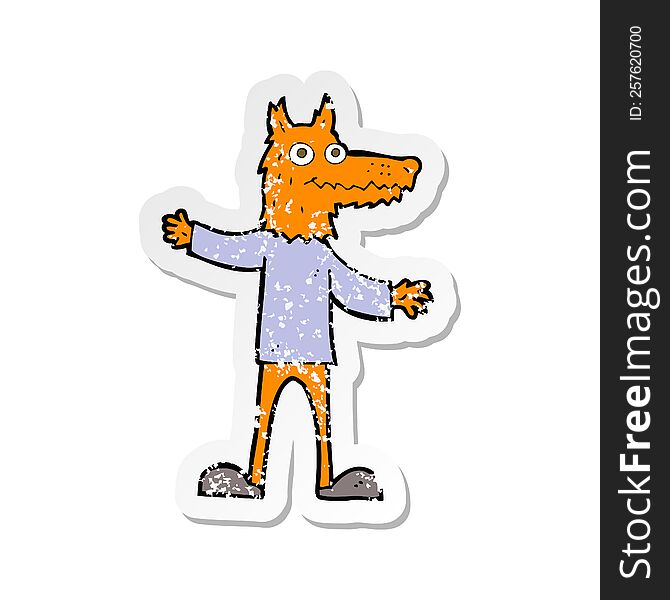 Retro Distressed Sticker Of A Cartoon Fox Man
