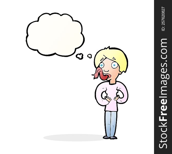 cartoon woman sticking out tongue with thought bubble