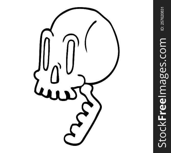 Line Drawing Cartoon Green Skull