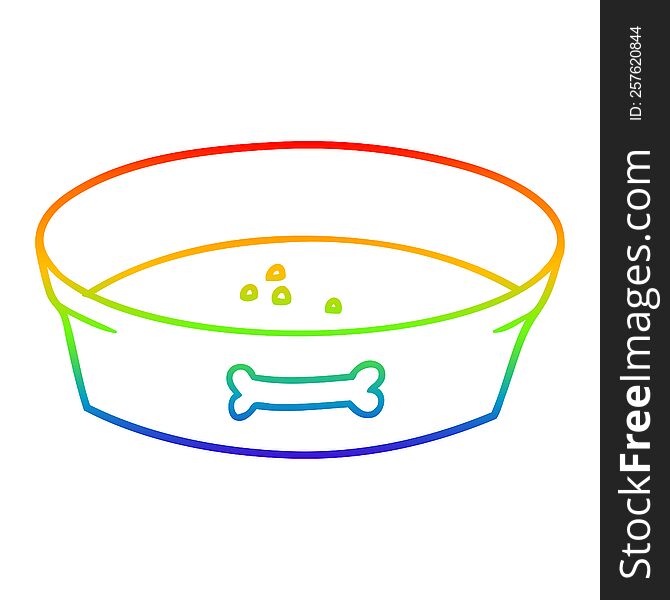 rainbow gradient line drawing of a cartoon empty dog food bowl
