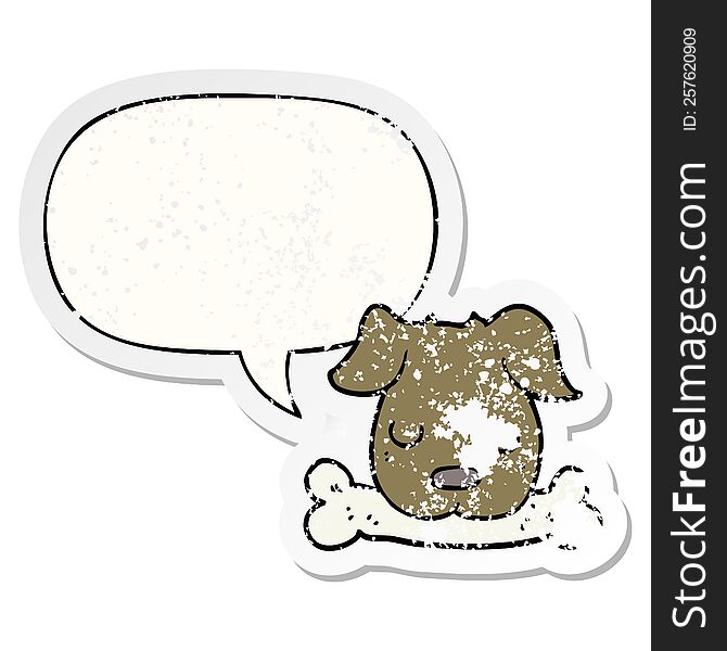 Cartoon Dog And Bone And Speech Bubble Distressed Sticker