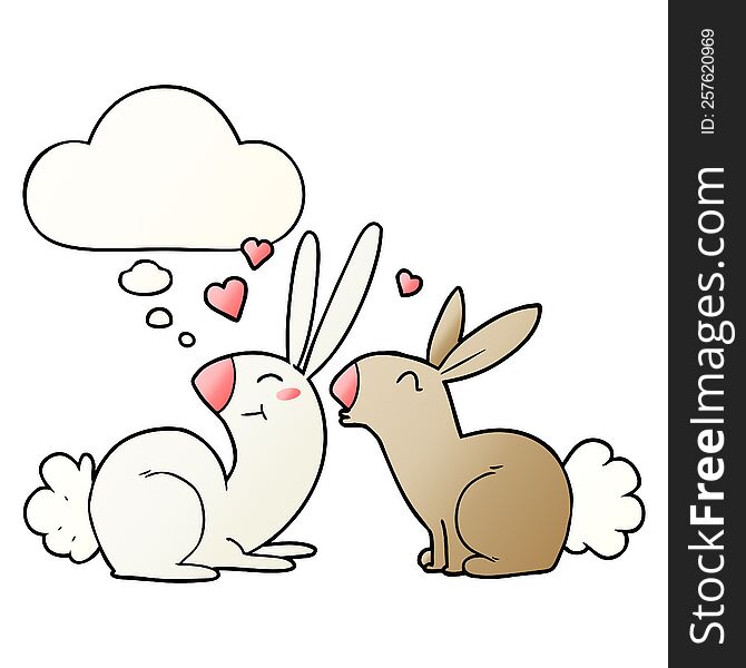 cartoon rabbits in love with thought bubble in smooth gradient style