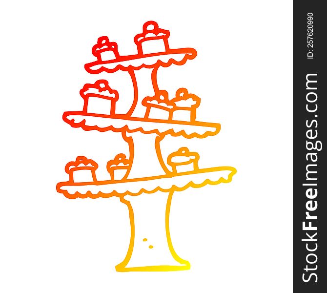 warm gradient line drawing of a cartoon cake stand