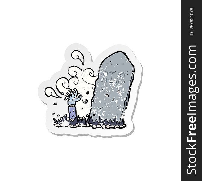 retro distressed sticker of a cartoon zombie rising from grave