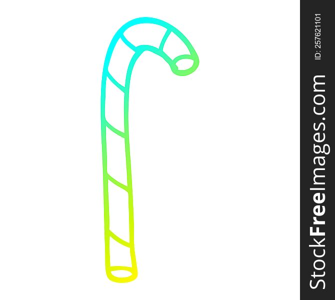 cold gradient line drawing of a cartoon candy cane