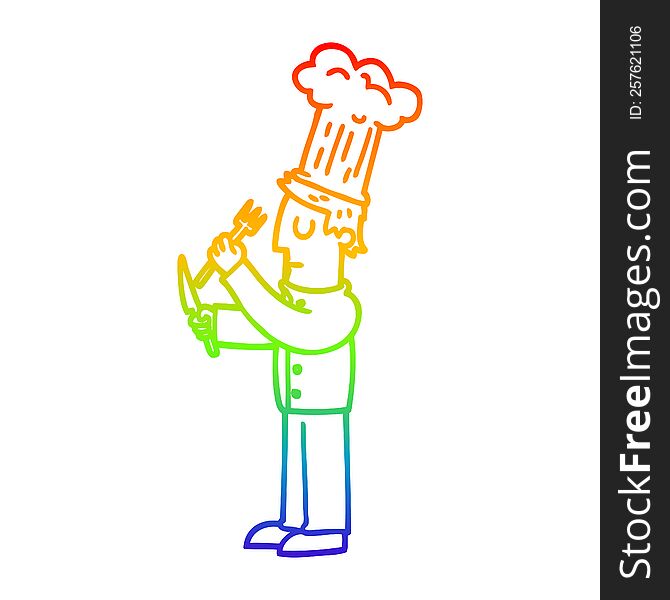 Rainbow Gradient Line Drawing Cartoon Talented Chef