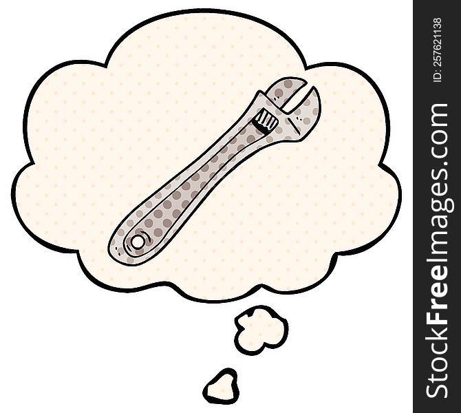 cartoon spanner with thought bubble in comic book style