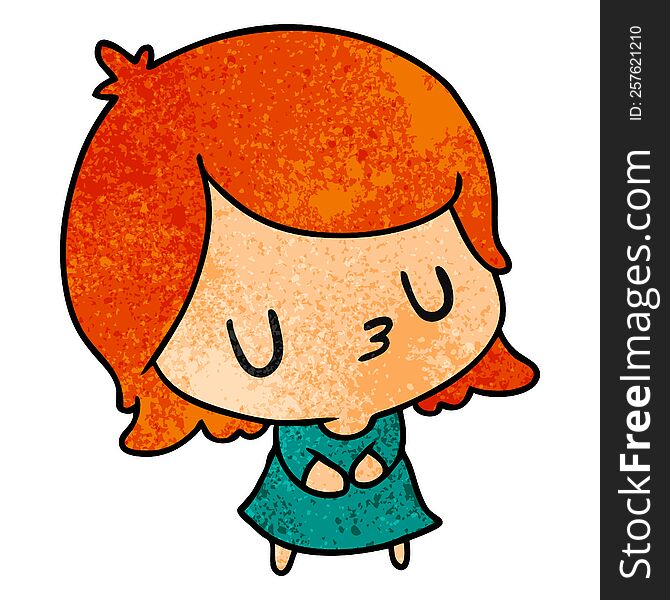 textured cartoon illustration of a cute kawaii girl. textured cartoon illustration of a cute kawaii girl