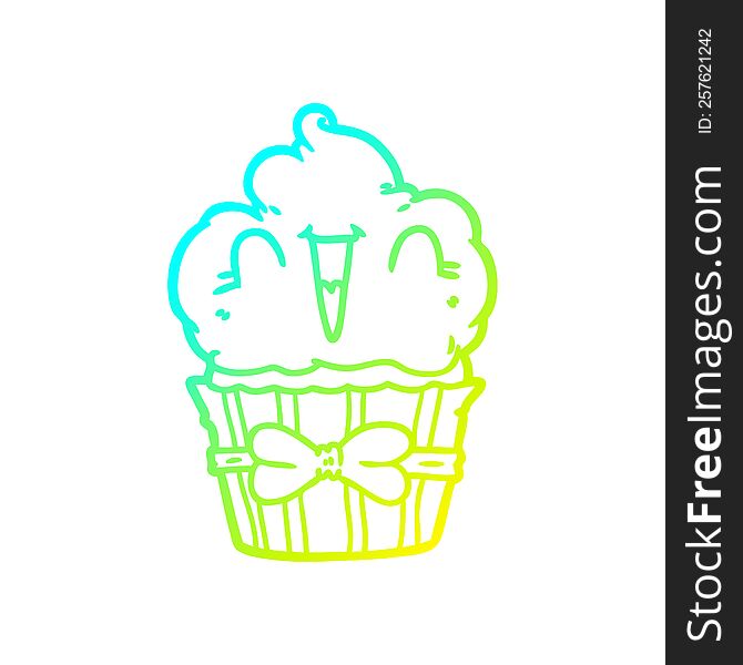 Cold Gradient Line Drawing Happy Cartoon Cupcake