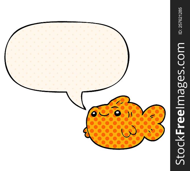 Cartoon Fish And Speech Bubble In Comic Book Style