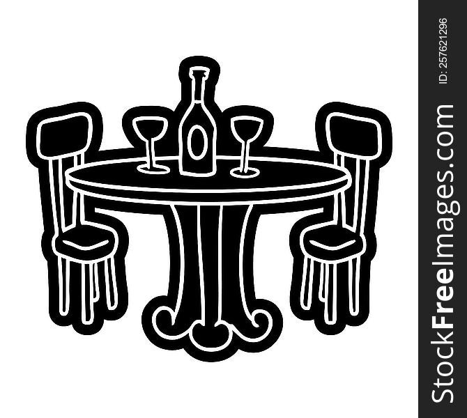 cartoon icon dinner table and drinks. cartoon icon dinner table and drinks