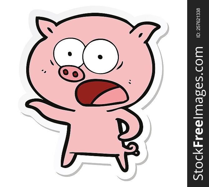 sticker of a cartoon pig shouting