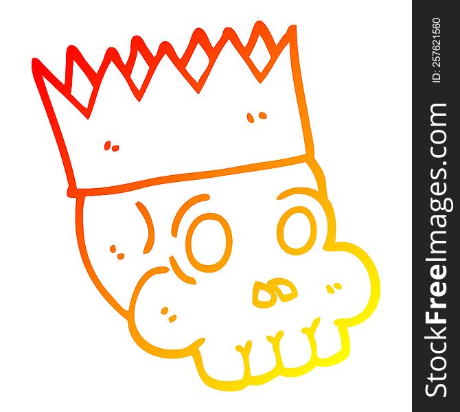 Warm Gradient Line Drawing Cartoon Skull Wearing Crown