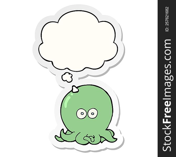 Cartoon Octopus And Thought Bubble As A Printed Sticker