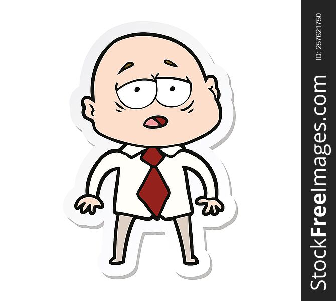 Sticker Of A Cartoon Tired Bald Man In Shirt And Tie