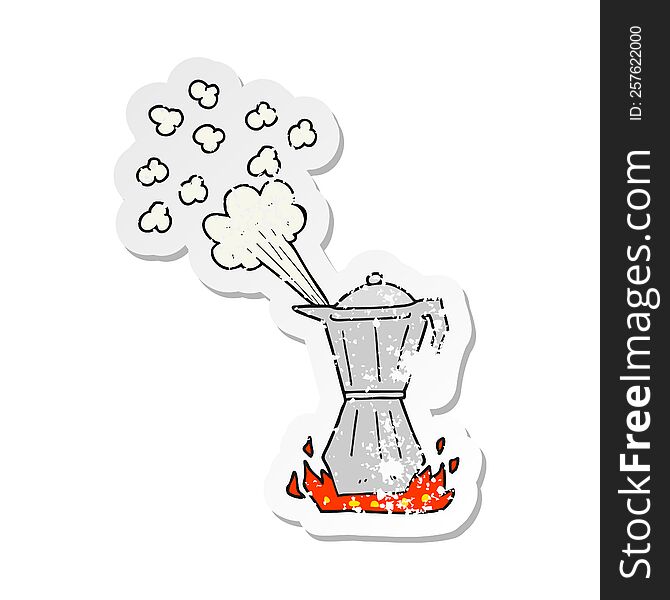 Retro Distressed Sticker Of A Cartoon Stovetop Espresso Maker