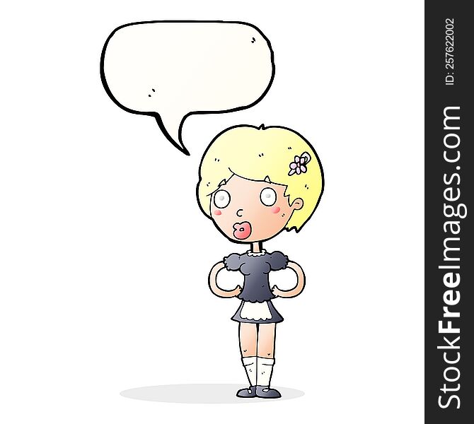 cartoon woman in french maid outfit with speech bubble