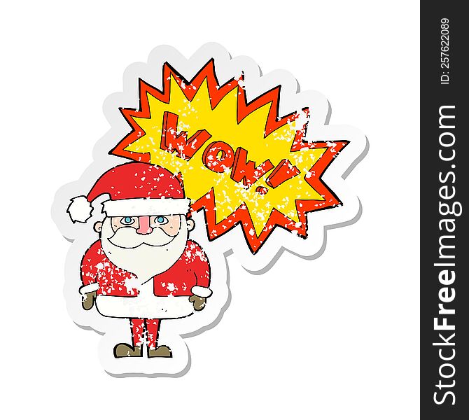 retro distressed sticker of a cartoon amazed santa claus