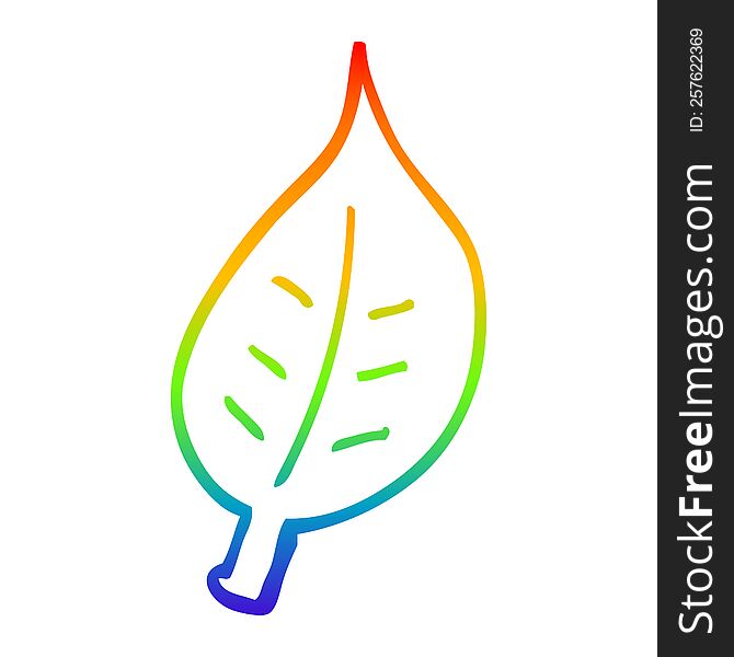 rainbow gradient line drawing of a cartoon autumnal leaf