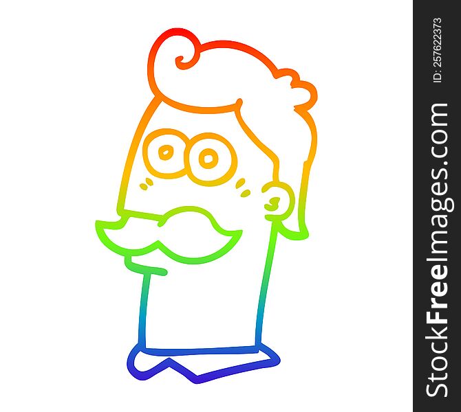 rainbow gradient line drawing of a cartoon man with moustache