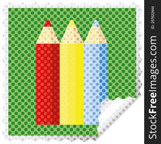 color pencils graphic vector illustration square sticker stamp