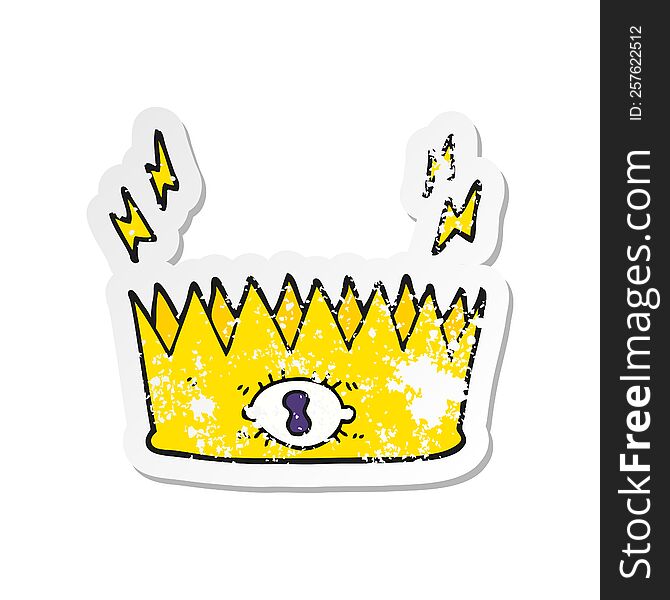 retro distressed sticker of a cartoon magic crown
