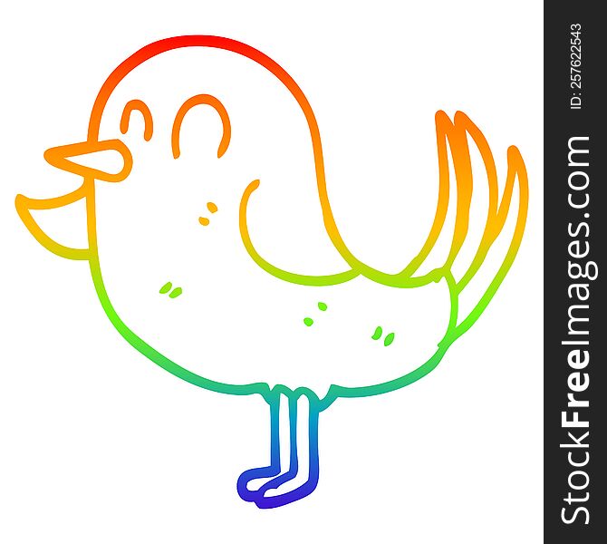Rainbow Gradient Line Drawing Cartoon Garden Bird
