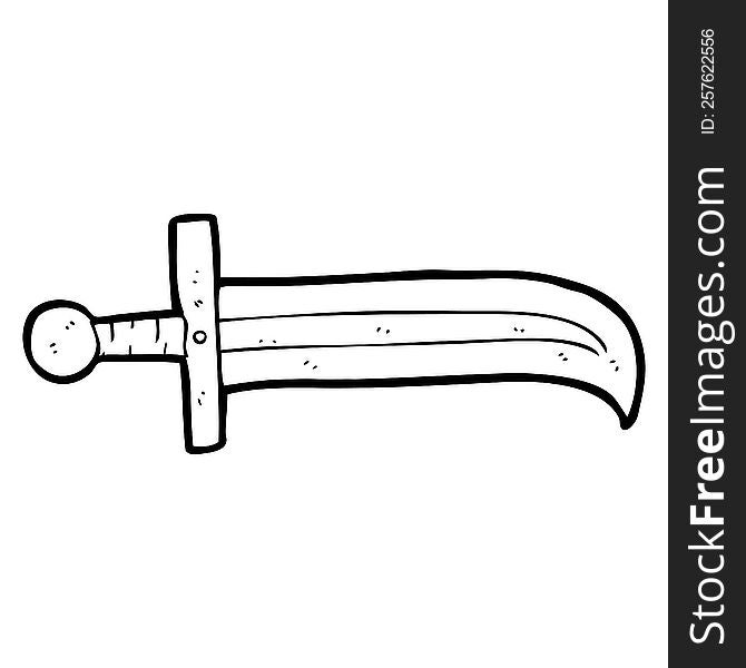 freehand drawn black and white cartoon sword