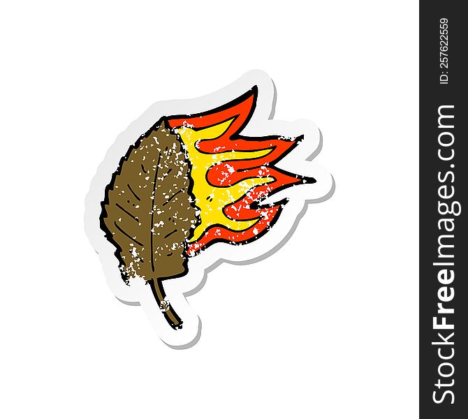 Retro Distressed Sticker Of A Cartoon Burning Dry Leaf Symbol