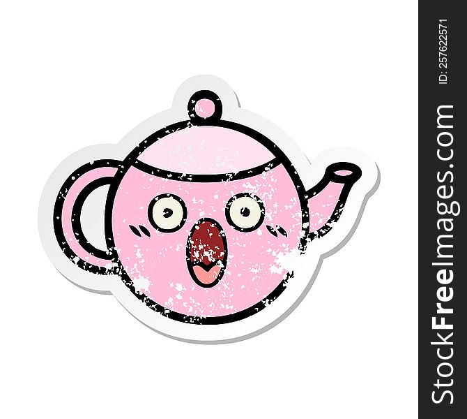 distressed sticker of a cute cartoon teapot
