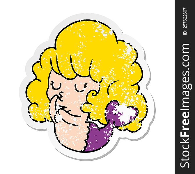 distressed sticker cartoon of cute kawaii mermaid girl