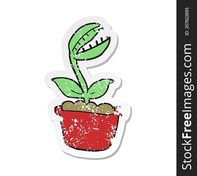 retro distressed sticker of a cartoon venus fly trap