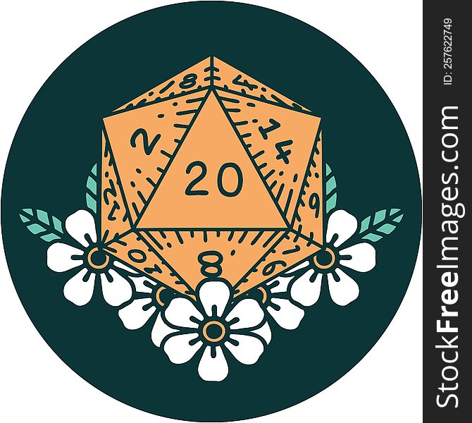 Tattoo Style Icon Of A D20