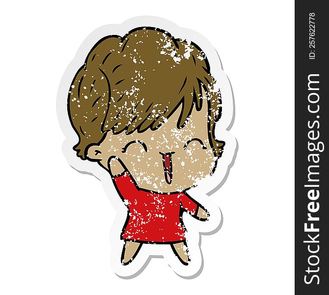 Distressed Sticker Of A Cartoon Laughing Woman