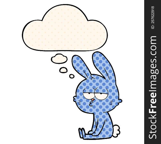 Cute Cartoon Rabbit And Thought Bubble In Comic Book Style
