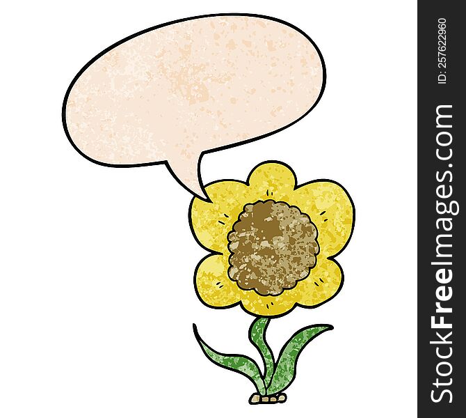 Cartoon Flower And Speech Bubble In Retro Texture Style