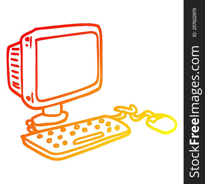 warm gradient line drawing cartoon office computer