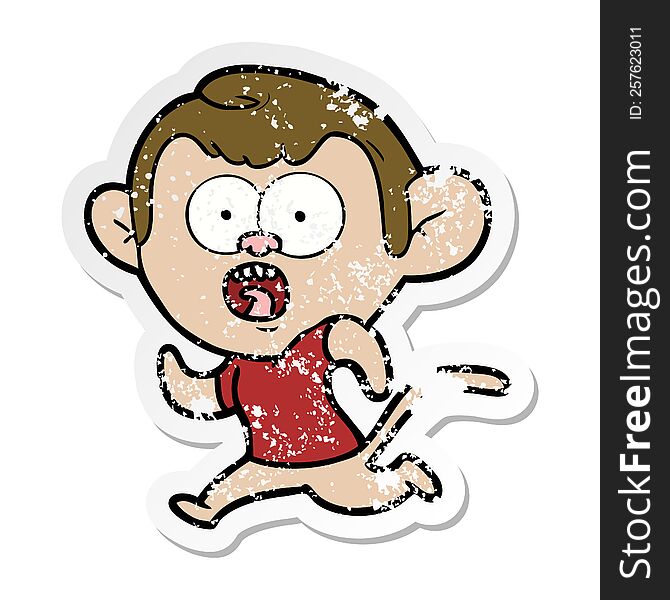Distressed Sticker Of A Cartoon Running Monkey