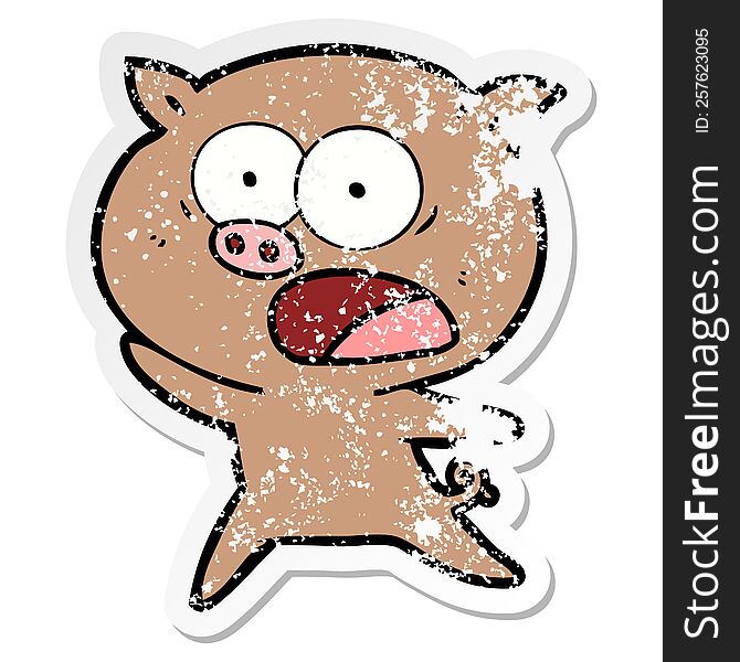 distressed sticker of a cartoon pig shouting